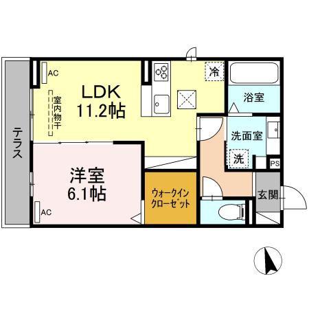 セレスティア荒子四丁目(1LDK/1階)の間取り写真