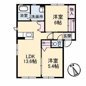 クレセオ口田(2LDK/1階)の間取り写真