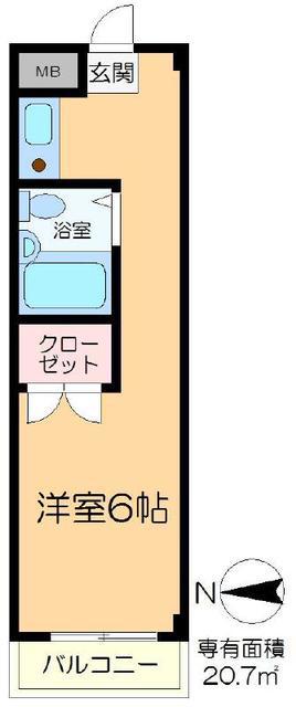 グランデ富士(ワンルーム/2階)の間取り写真
