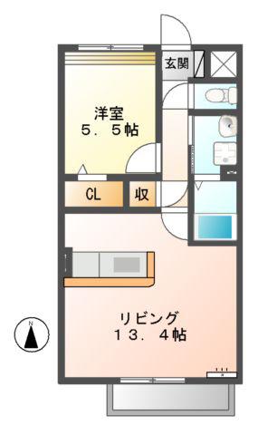 V・フルーツ II(1LDK/1階)の間取り写真