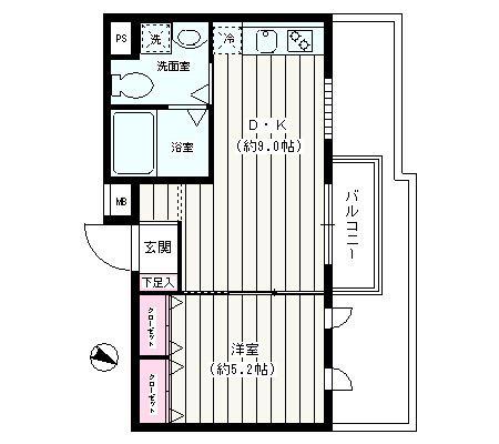 パーク西小山(1DK/4階)の間取り写真