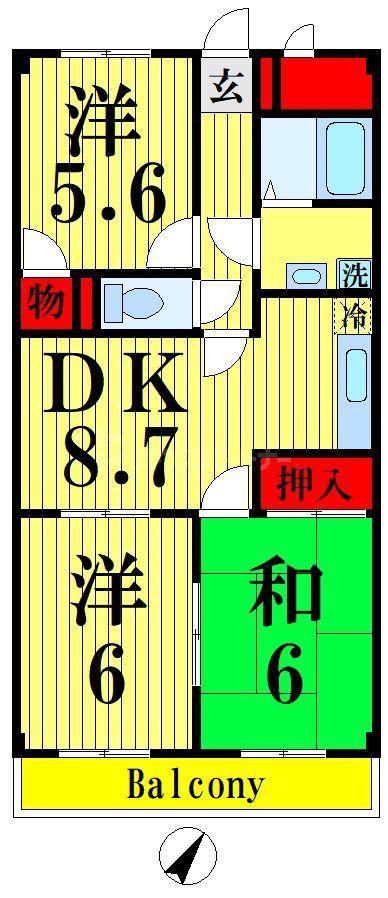 シティパル瑞江(3DK/3階)の間取り写真