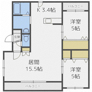 チェルト宮の丘(2LDK/1階)の間取り写真