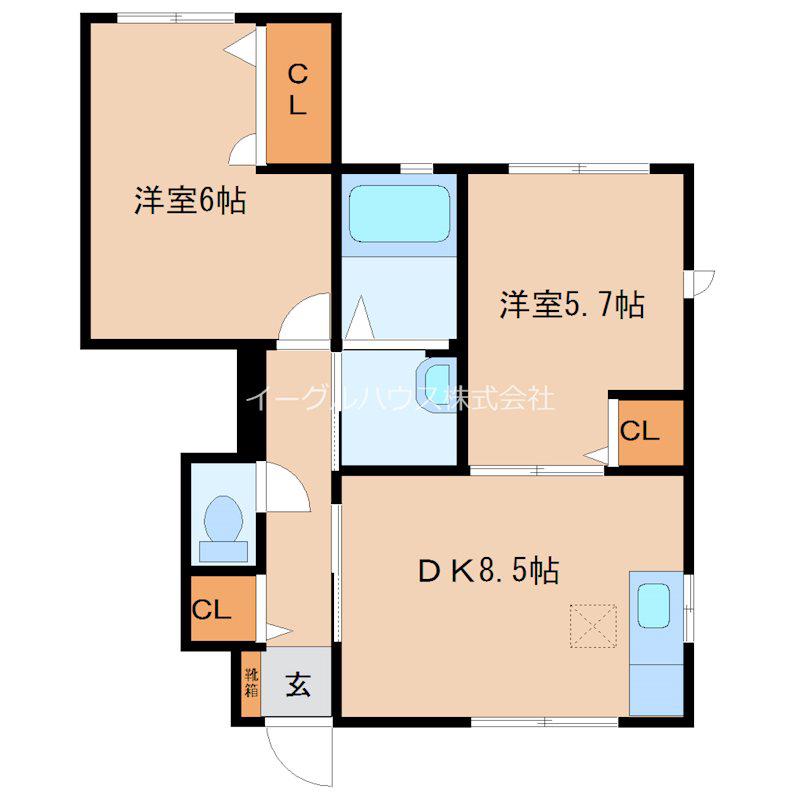 ラ フォーン IIA棟(2DK/1階)の間取り写真