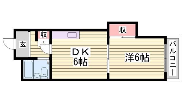 土山中村コーポI(1DK/5階)の間取り写真