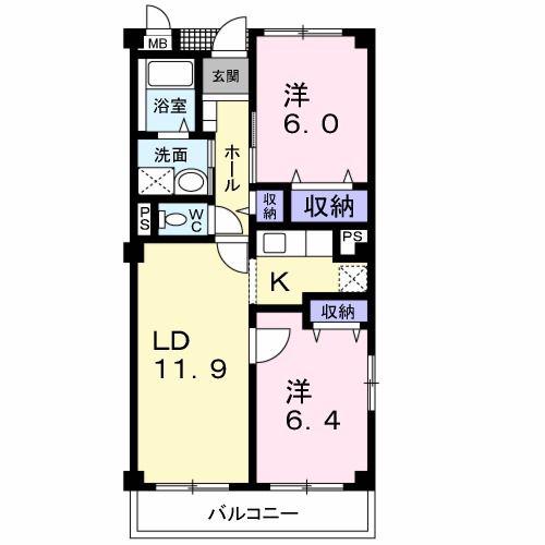ブロッサム松山アネックスA(2LDK/3階)の間取り写真