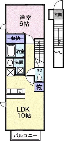 ジェントリー下条 B棟(1LDK/2階)の間取り写真