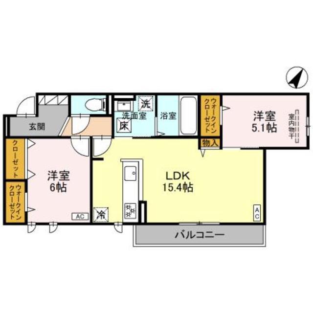 イースト HILLS(2LDK/2階)の間取り写真