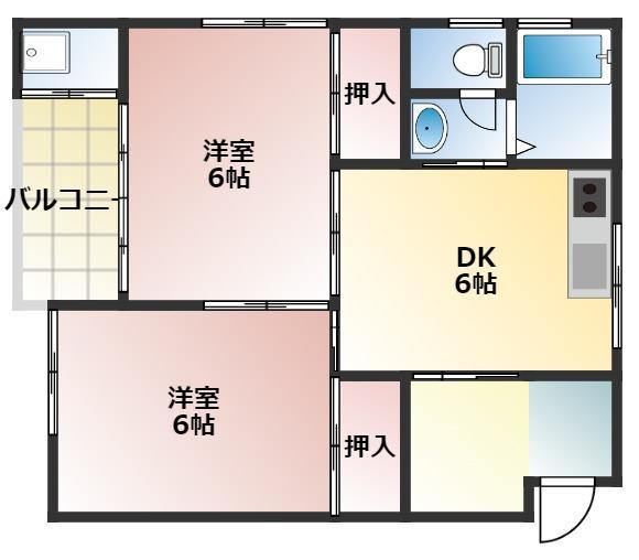 ドリームイン小鷹野(2DK/2階)の間取り写真