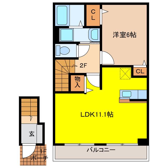 ソラーレロッソ(1LDK/2階)の間取り写真