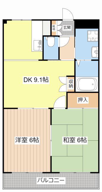 ハッピーガーデン(2DK/2階)の間取り写真
