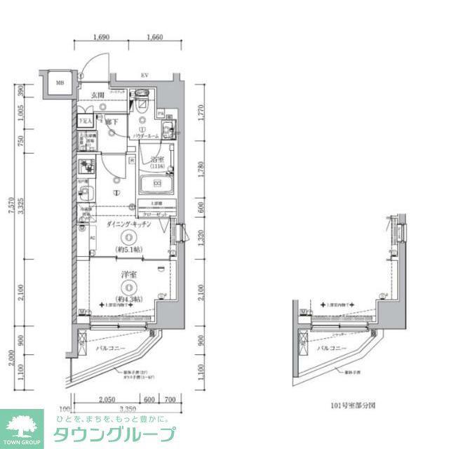 クオリタス門前仲町(1DK/5階)の間取り写真