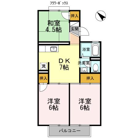エミネントセジュールB棟(3DK/2階)の間取り写真