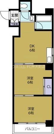 エフアールみなと通(2DK/6階)の間取り写真
