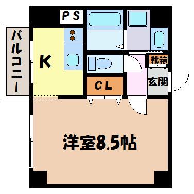 クラシタイヤー新栄(1K/3階)の間取り写真
