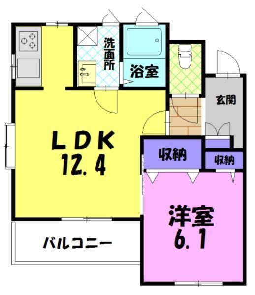 鈴富レジデンスA棟(1LDK/1階)の間取り写真
