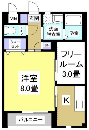 プログレ(1SK/1階)の間取り写真