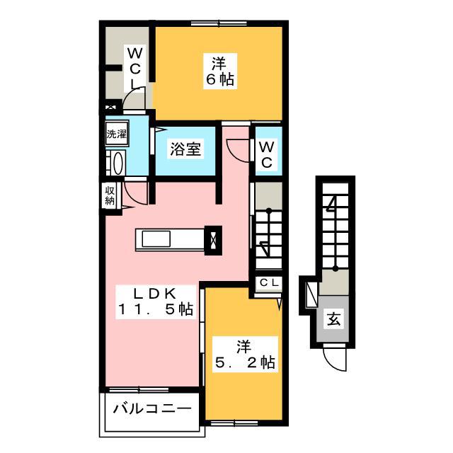 ルナ・ソレイユII(2LDK/2階)の間取り写真