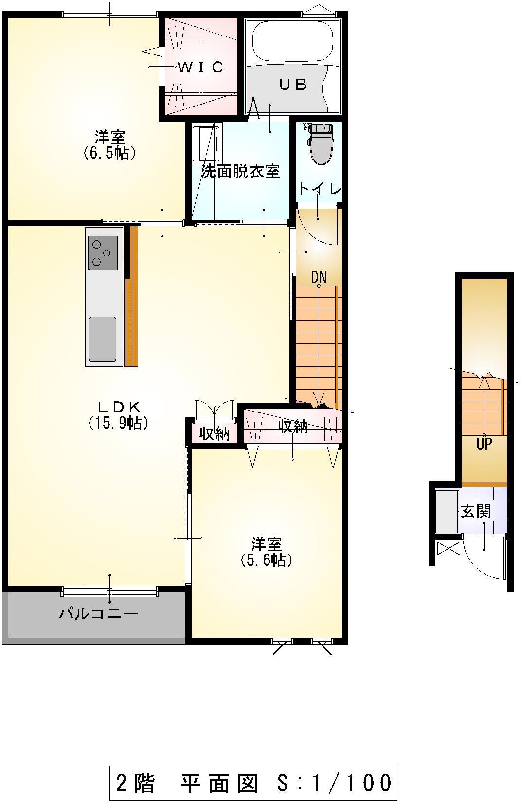 HAMACHO K2 A棟(2LDK/2階)の間取り写真