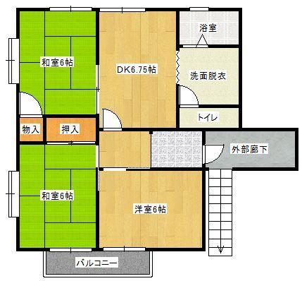角ハイム(3DK/2階)の間取り写真