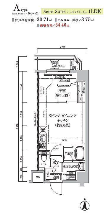 アイルグランデ東京亀有(1LDK/2階)の間取り写真
