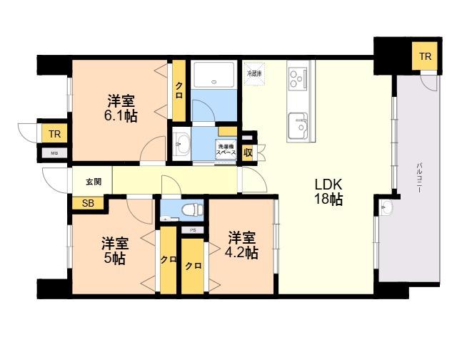 S-RESIDENCE愛宕サウス(3LDK/6階)の間取り写真