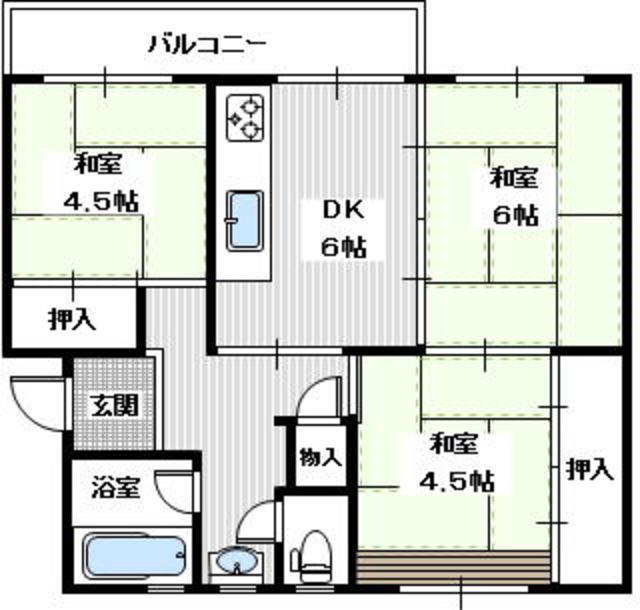 狭山23棟(3DK/1階)の間取り写真