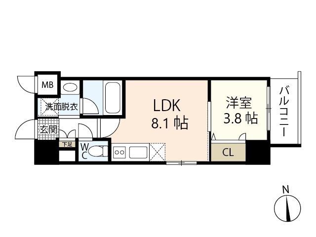 S-RESIDENCE宇品5丁目II(1LDK/6階)の間取り写真