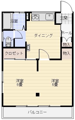 春の陽だまりとリヴィエール(2DK/1階)の間取り写真