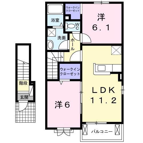 エスポワールB(2LDK/2階)の間取り写真