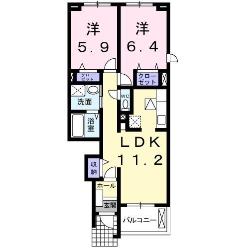サンレミ・国森B(2LDK/1階)の間取り写真