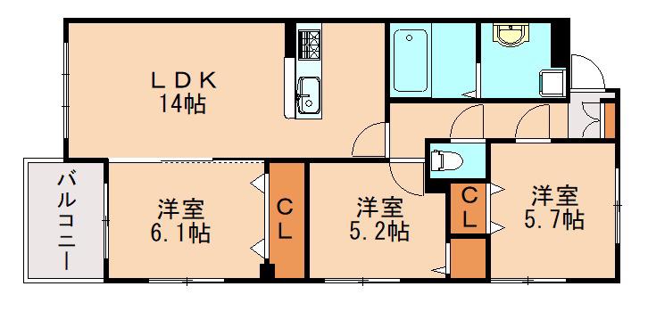 カームテラス(3LDK/1階)の間取り写真