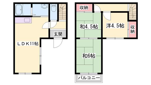アシーネ加古川A棟(3LDK/1階)の間取り写真