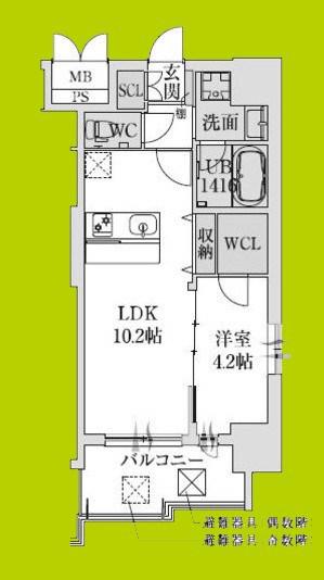 スプランディッド堺東III(1LDK/14階)の間取り写真