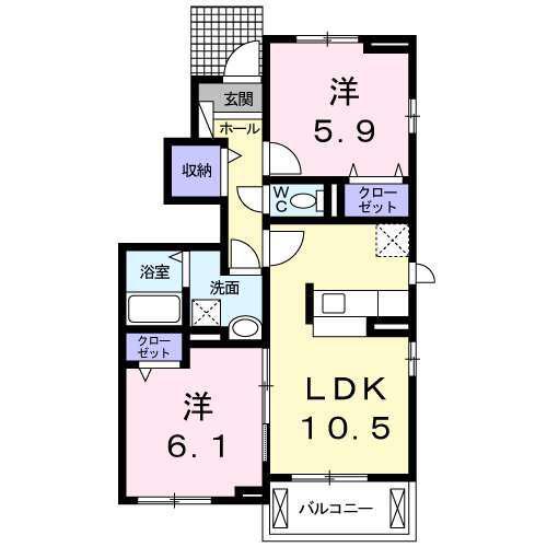 ルミエール三方原I II(2LDK/1階)の間取り写真
