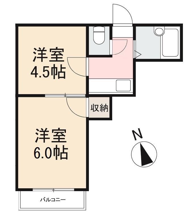 シャンボール峰山(2K/1階)の間取り写真