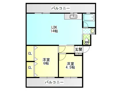 ミヤザキ第二マンション(2LDK/3階)の間取り写真