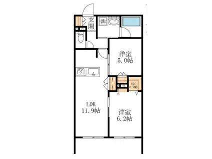 光1丁目メゾン(2LDK/1階)の間取り写真