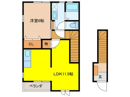 小野ハイツ2号棟(1LDK/2階)の間取り写真