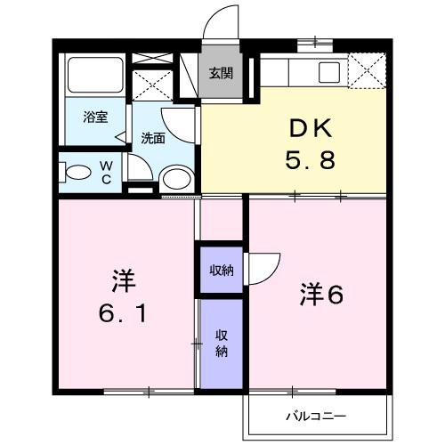 グリンピア古都A(2DK/2階)の間取り写真