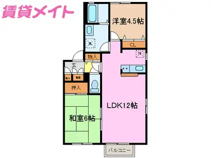 アーバンスクエア B棟(2LDK/1階)の間取り写真