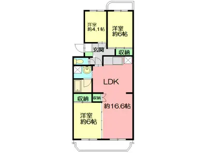 テレパレス辻堂西海岸B棟(3LDK/4階)の間取り写真