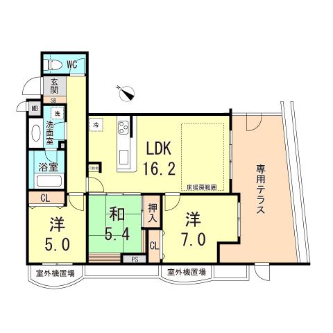 パレシェール芦屋東山(3LDK/1階)の間取り写真