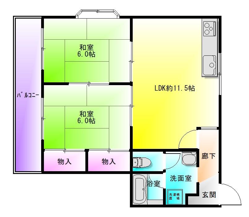 ビートル山本北E棟(2LDK/1階)の間取り写真