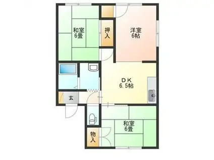 パレーシャル桜川B棟(3DK/2階)の間取り写真