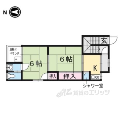 第二みやしき荘(2K/2階)の間取り写真