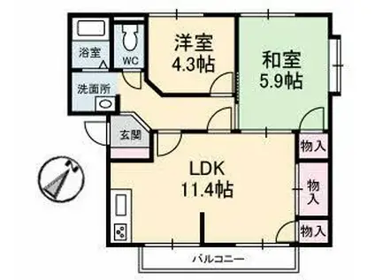 コートハウスコスモスC(2LDK/1階)の間取り写真