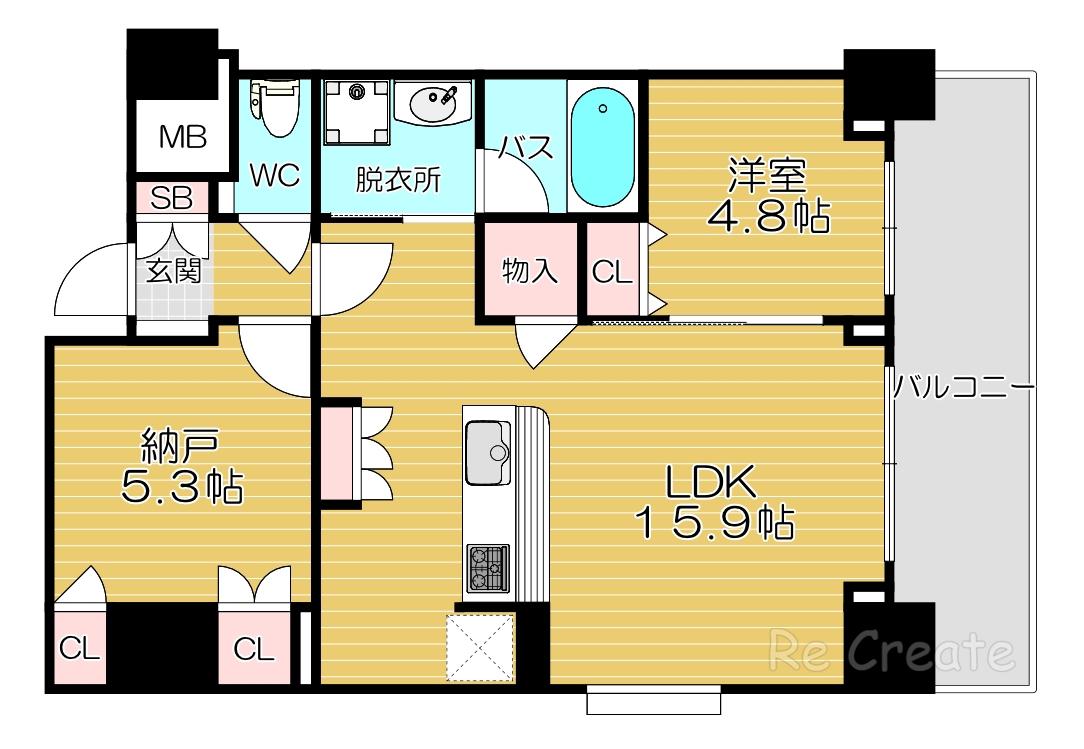 スプランディッド上本町ウエスト(1SLDK/13階)の間取り写真