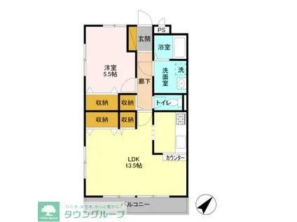 トップヒルズ若宮(1LDK/2階)の間取り写真