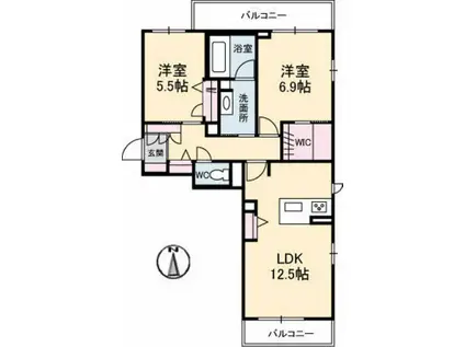 キヨール東原 B棟(2LDK/2階)の間取り写真